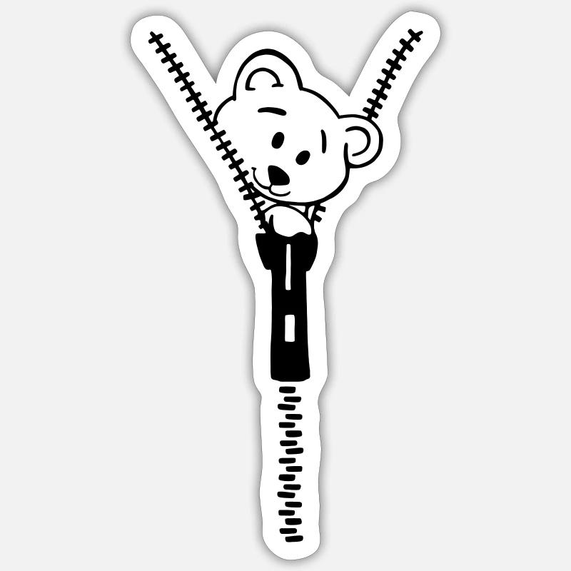 Fermeture éclair avec ours mignon Sticker taille S (10 x 10 cm)