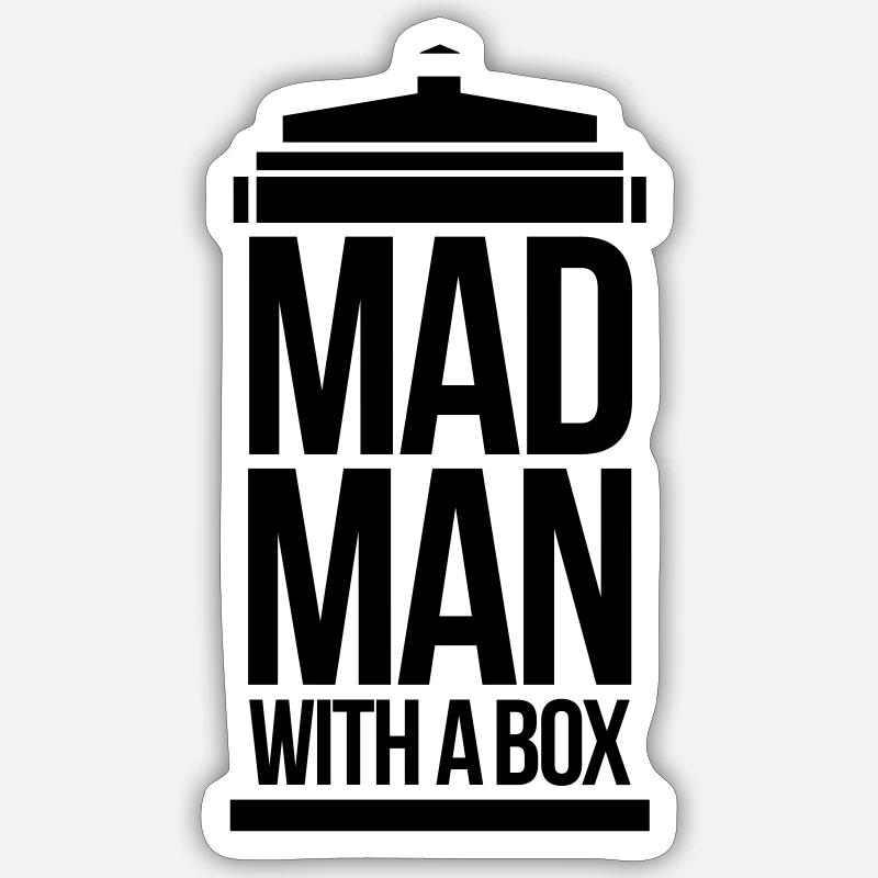 Mad man with a box - Sticker size S (10 x 10 cm) - white matte