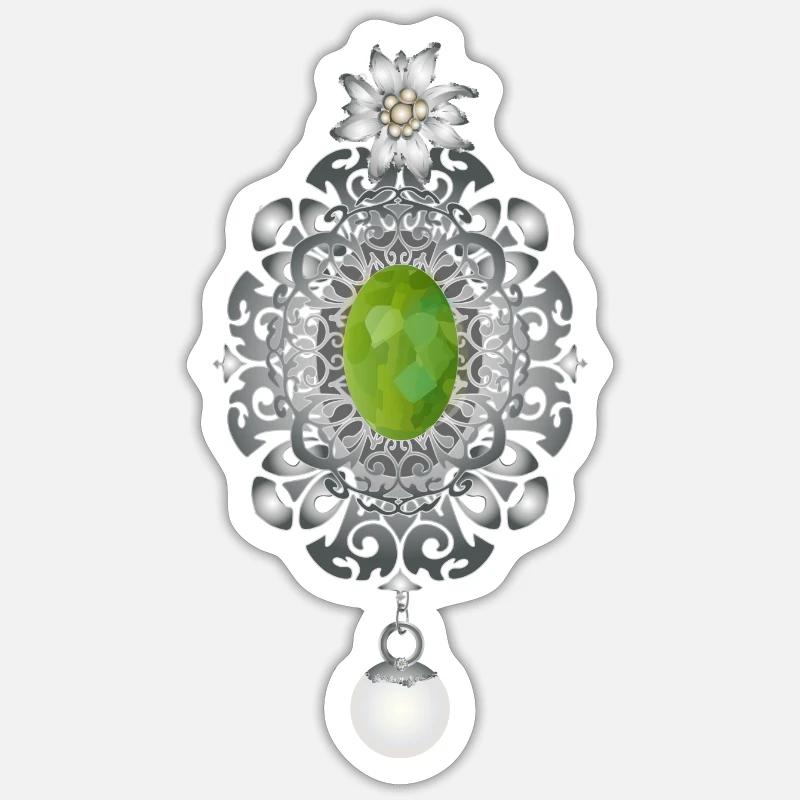 zeitlose Trachten Smaragd Brosche mit Perle Sticker Größe S (10 x 10 cm)
