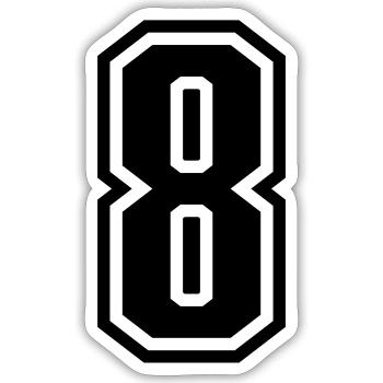 8 - Numéro 8 - Numéro de maillot bicolore changement de couleur - Sticker taille S (10 x 10 cm) - blanc mat - Devant