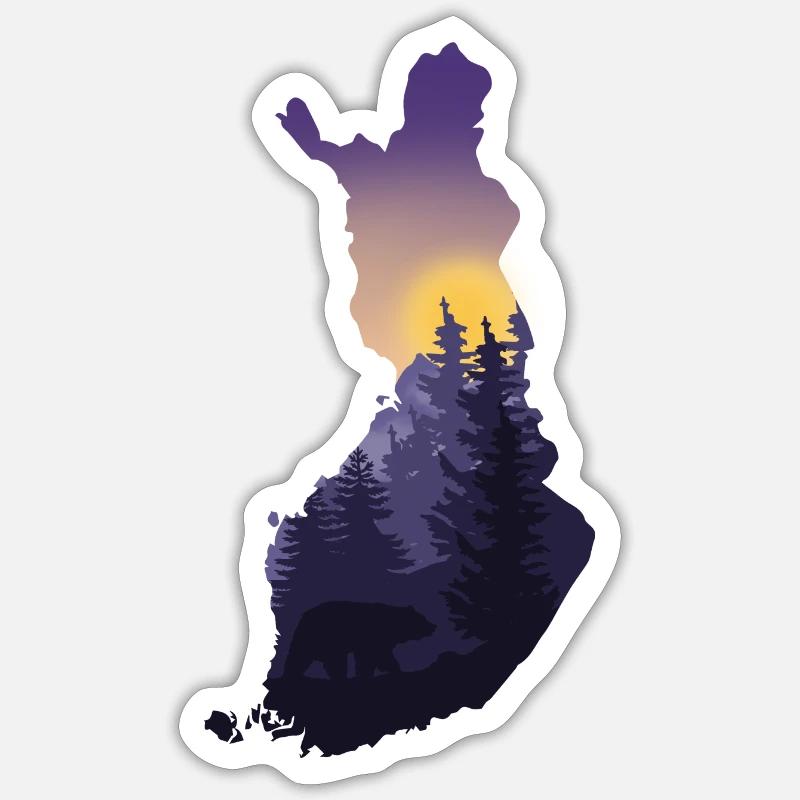 finnish map and landscape - Sticker size S (10 x 10 cm) - white matte