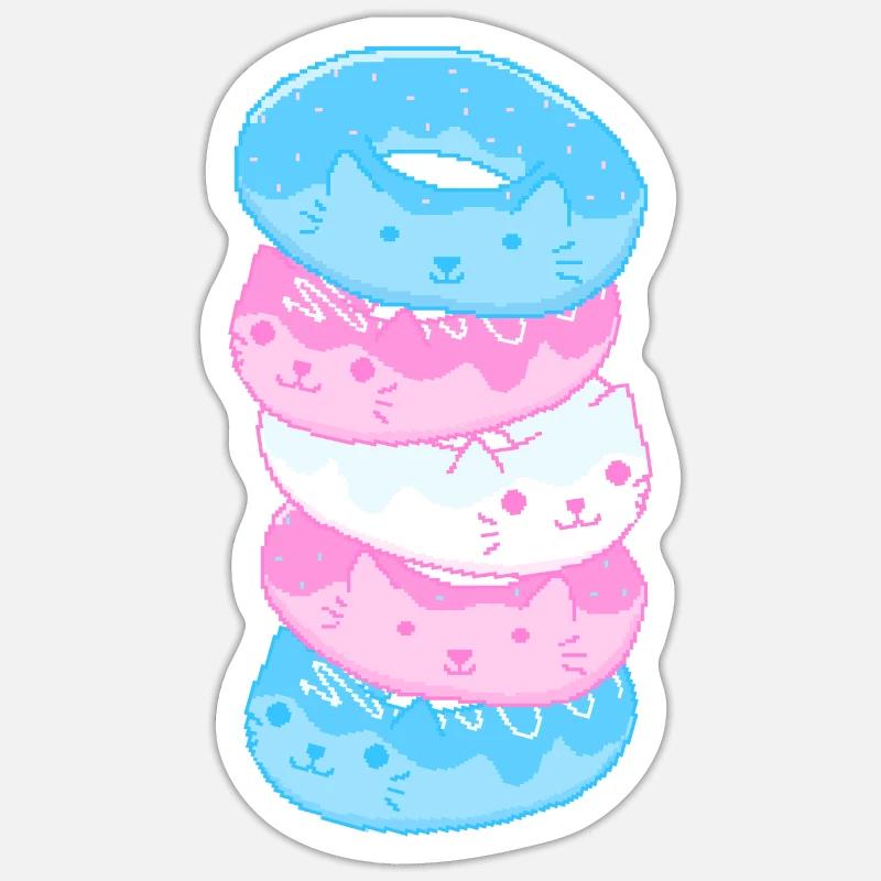 Trans Pride Katze 8-Bit Pixel Donut Stapel Trans - Sticker Größe S (10 x 10 cm) - Mattweiß