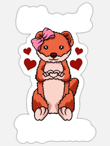 Weasel Mama Herz Wiesel Liebe Frettchenmama - Sticker Größe S (10 x 10 cm) - Mattweiß