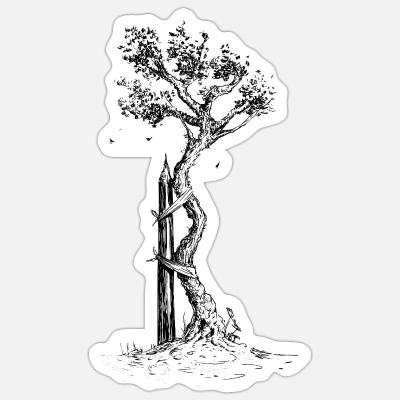 Arbre crayon - Sticker taille S (10 x 10 cm) - blanc mat