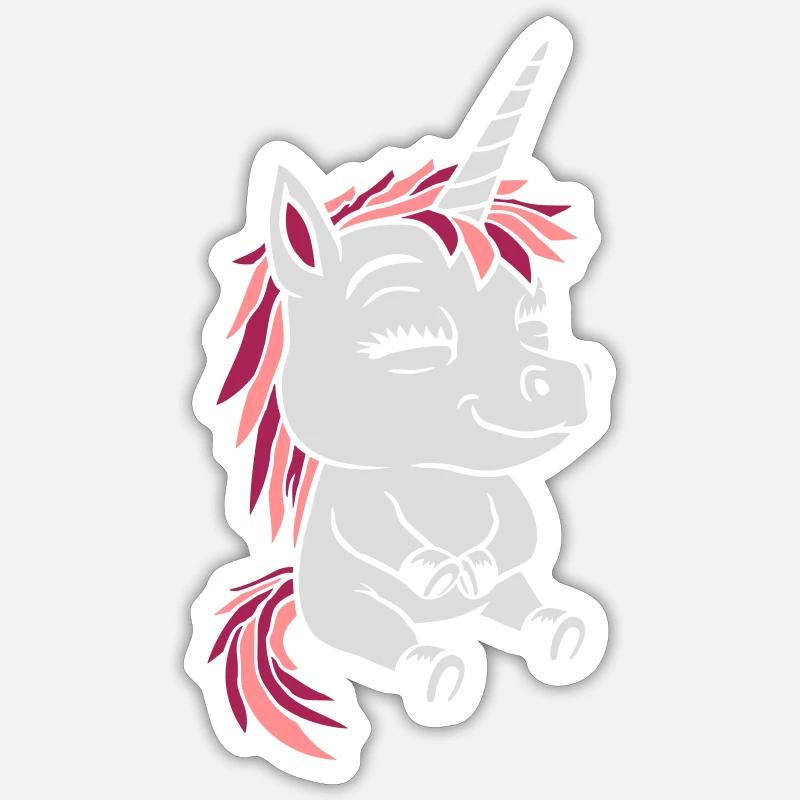 Comic kleines sitzendes Einhorn - Sticker Größe S (10 x 10 cm) - Mattweiß