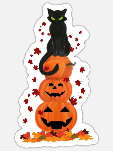 Halloween Design lachender Kürbis schwarze Katze - Sticker Größe S (10 x 10 cm) - Mattweiß