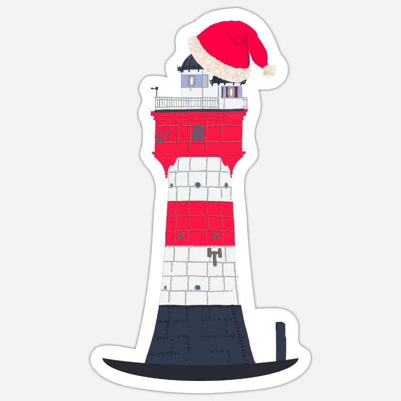 Weihnachten, Leuchtturm roter Sand mit Rotem Hut - Sticker Größe S (10 x 10 cm) - Mattweiß