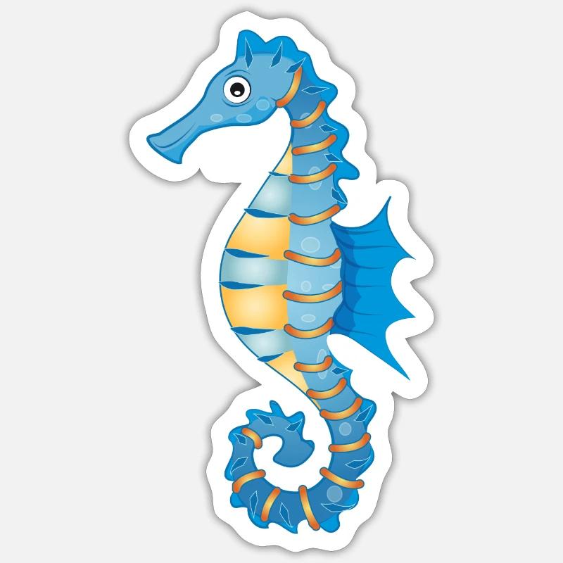 mignon hippocampe bleu dans le style comique - Sticker taille S (10 x 10 cm) - blanc mat