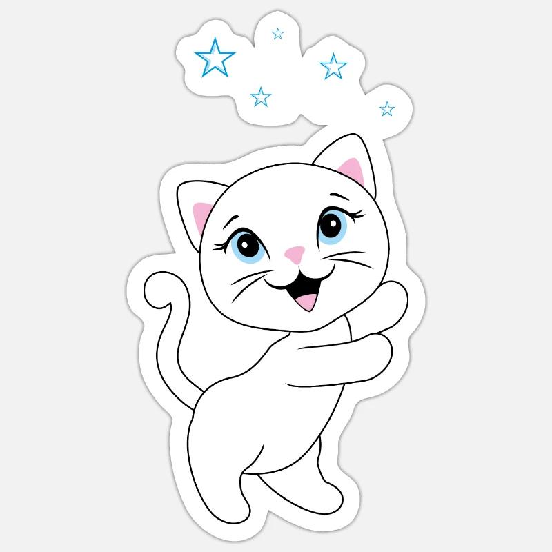 Kätzchen fängt Sterne - Sticker Größe S (10 x 10 cm) - Mattweiß