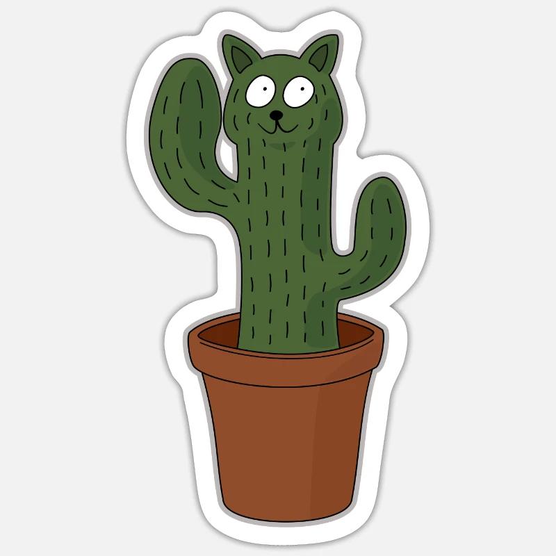 Chat comme cactus dans un pot de fleurs Sticker taille S (10 x 10 cm)