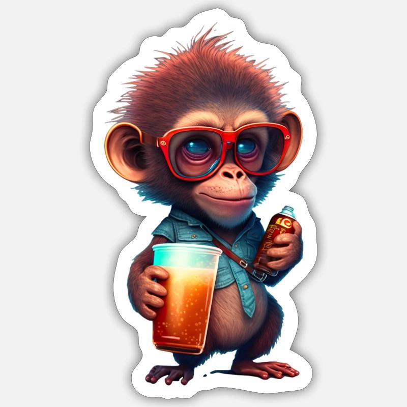 Monkeywithune boisson - Sticker taille S (10 x 10 cm) - blanc mat