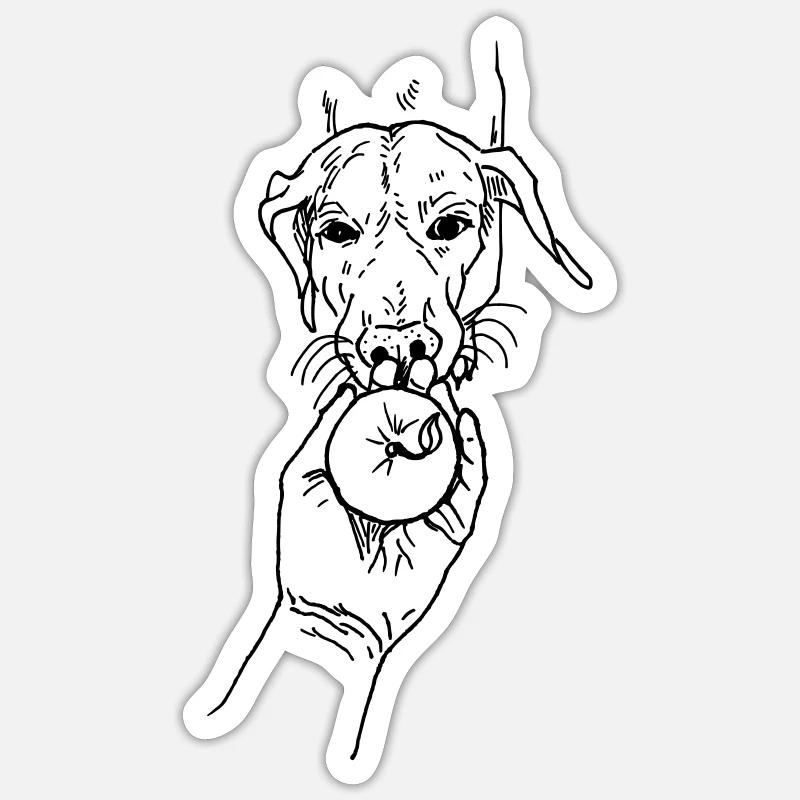 Hund mit Apfel - Sticker Größe S (10 x 10 cm) - Mattweiß