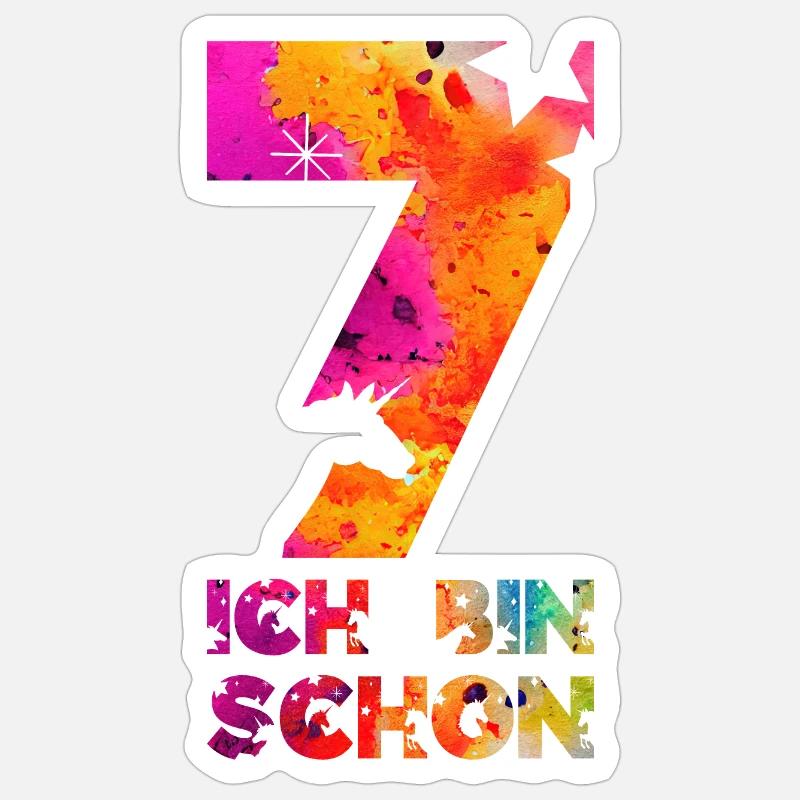 ICH BIN SCHON 7 EINHORN 7. GEBURTSTAG - Sticker Größe S (10 x 10 cm) - Mattweiß
