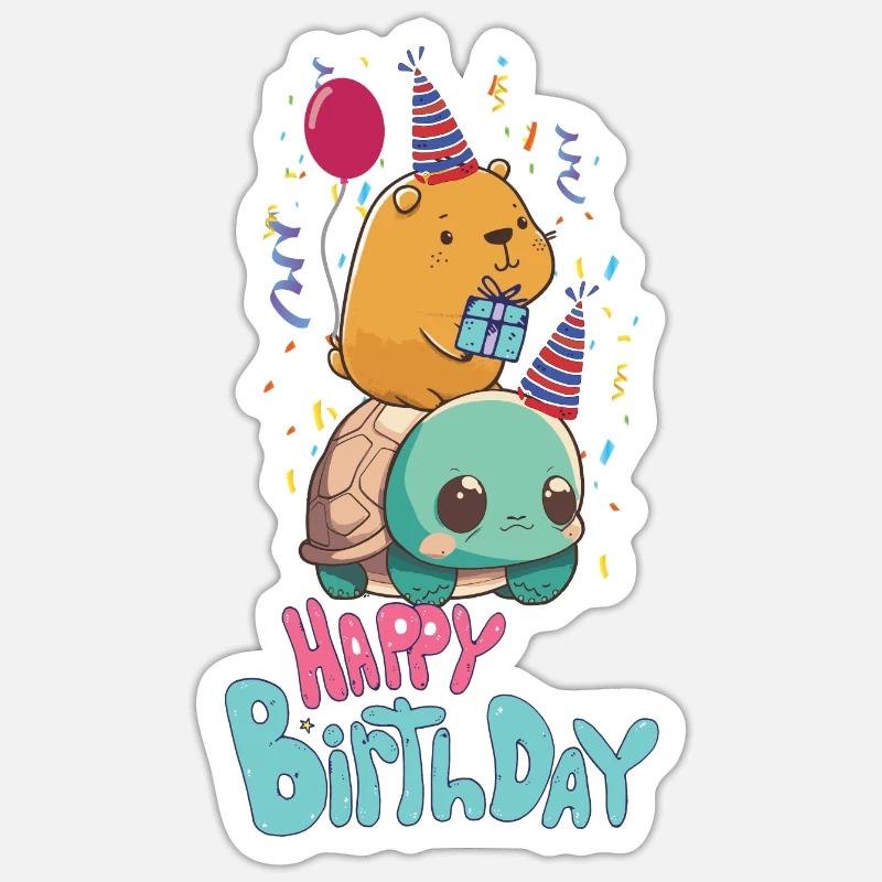 Anniversaire de Capybara - Sticker taille S (10 x 10 cm) - blanc mat