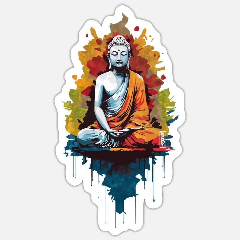 Bouddha coloré - Sticker taille S (10 x 10 cm) - blanc mat