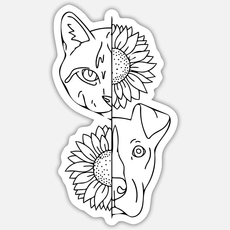 chat et chien - Sticker taille S (10 x 10 cm) - blanc mat