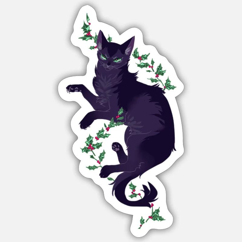Black Cat Hollyleaf Thistle Leaf Warrior Cats - Naklejka rozmiar S (10 x 10 cm) - biały matowy
