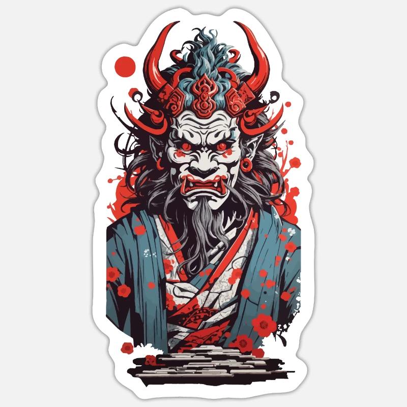 Oni Dämon im Ukiyo-E Japan Kunst Stil - Sticker Größe S (10 x 10 cm) - Mattweiß