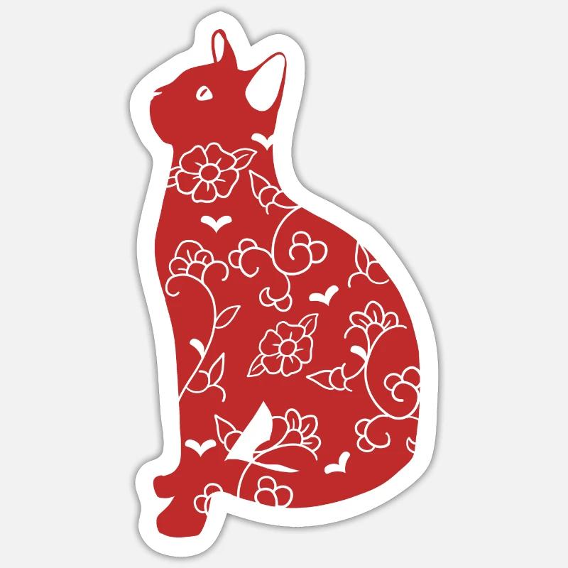 Red Cat Chinoiseries - Sticker size S (10 x 10 cm) - white matte