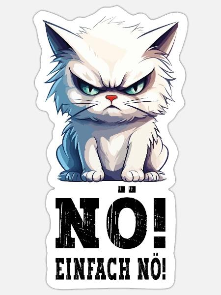 Nö Einfach Nö No Nein Katze Kater Lustig Spruch - Sticker Größe S (10 x 10 cm) - Mattweiß