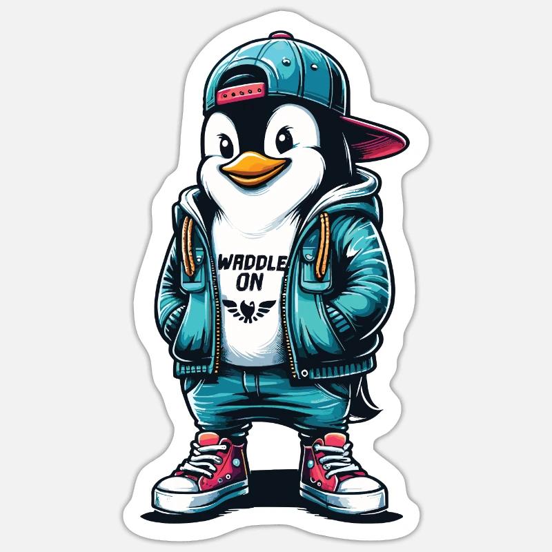 Hipster Pinguin Waddle On mit Stil - Sticker Größe S (10 x 10 cm) - Mattweiß
