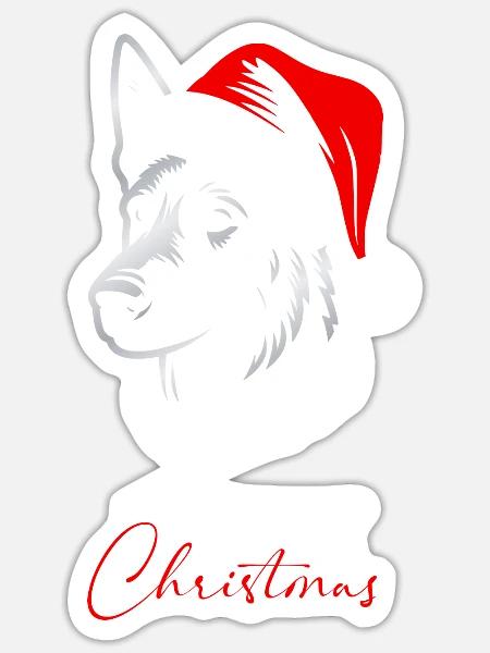 Malinois Merry Christmas, Hundekopf - Sticker Größe S (10 x 10 cm) - Mattweiß
