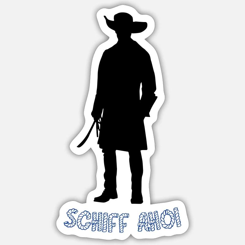 Bateau pirate ahoy - Sticker taille S (10 x 10 cm) - blanc mat