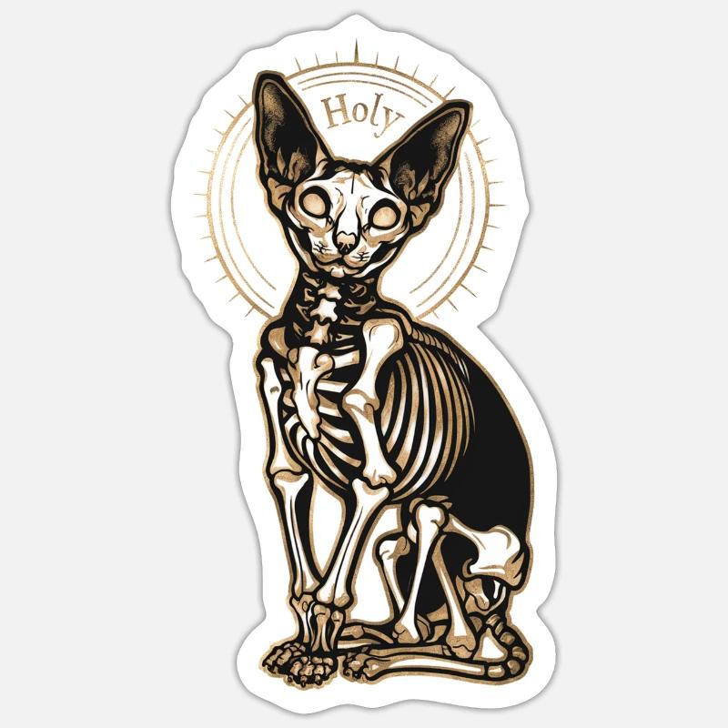 chat sphinx squelette tatouage Sticker taille S (10 x 10 cm)