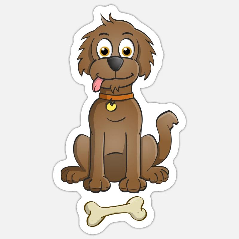 Image joyeuse d’un chien brun avec de l’os - Sticker taille S (10 x 10 cm) - blanc mat