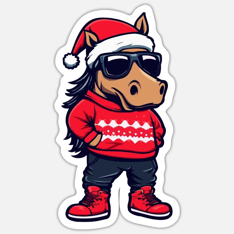 Cheval Noël Noël - Sticker taille S (10 x 10 cm) - blanc mat