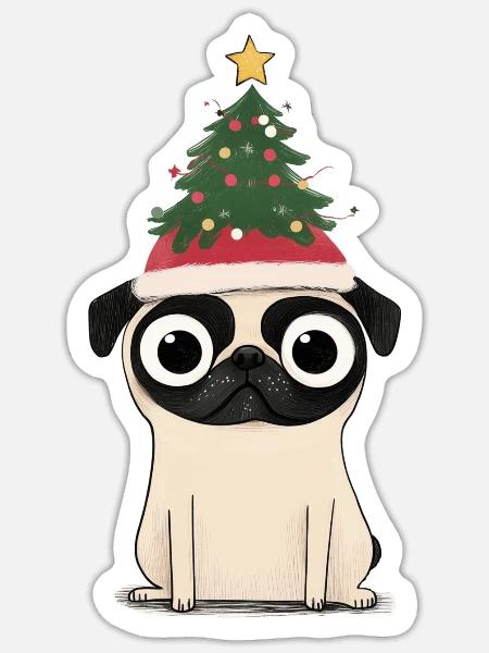 Süßer Hund Weihnachtsshirt Xmas Hundeliebhaber - Sticker Größe S (10 x 10 cm) - Mattweiß