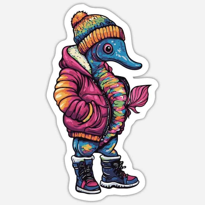 Hippocampe Mode Hiver - Sticker taille S (10 x 10 cm) - blanc mat