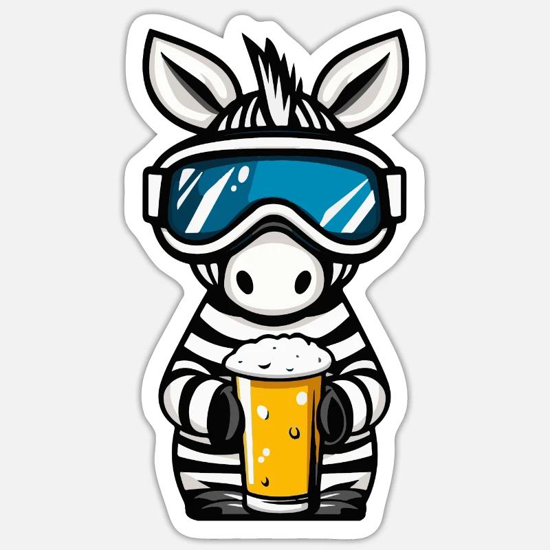 Zebra Ski Bier - Sticker Größe S (10 x 10 cm) - Mattweiß