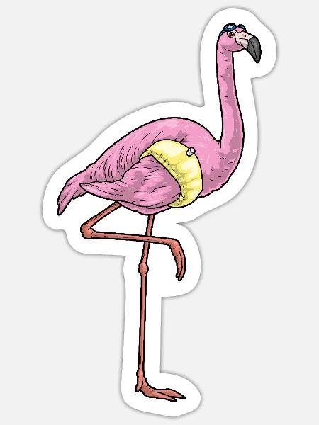 Flamingo Schwimmen Schwimmring Sommer - Sticker Größe S (10 x 10 cm) - Mattweiß
