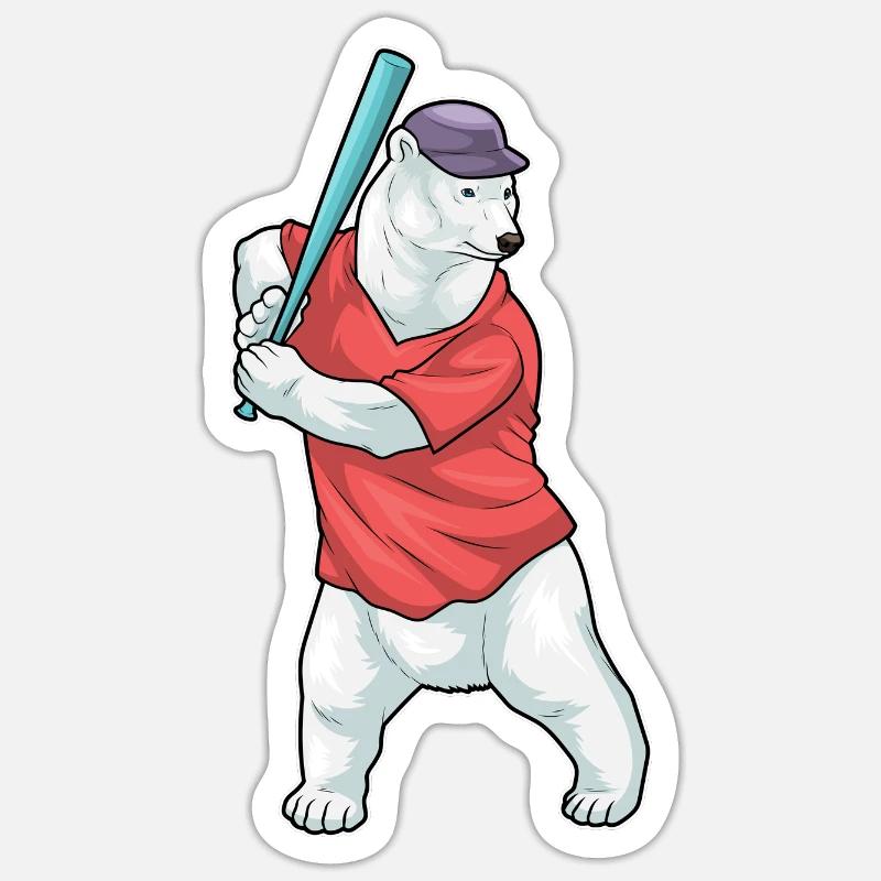 Eisbär Baseball Baseballschläger - Sticker Größe S (10 x 10 cm) - Mattweiß