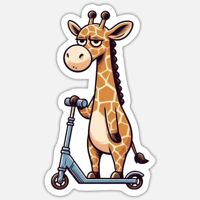 Girafe sur bande dessinée Kickroller - Sticker taille S (10 x 10 cm) - blanc mat