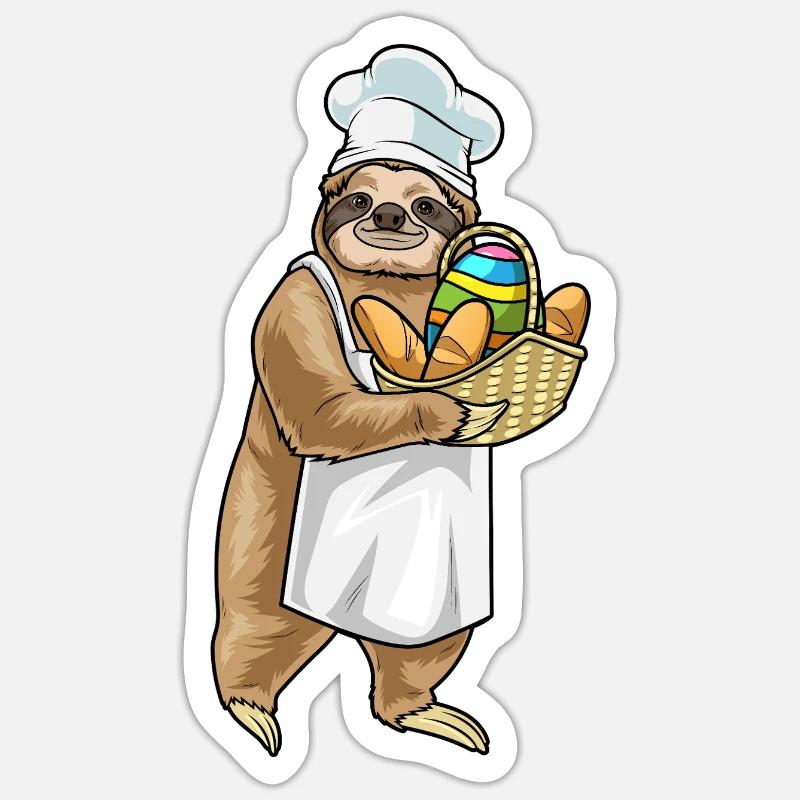 Faultier Ostern Bäcker - Sticker Größe S (10 x 10 cm) - Mattweiß
