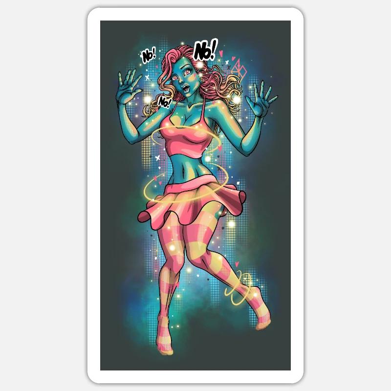 Lebendiges Neonmädchen mit surrealem Stil Sticker Größe S (10 x 10 cm)
