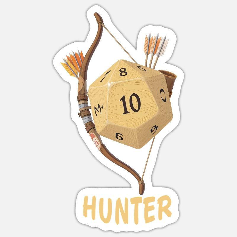 W20 mit Pfeil & Bogen – Hunter Fantasy Dice - Sticker Größe S (10 x 10 cm) - Mattweiß