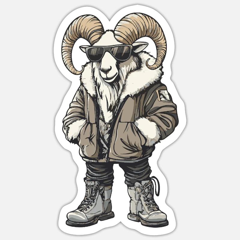 Bergziege Cool Winter - Sticker Größe S (10 x 10 cm) - Mattweiß