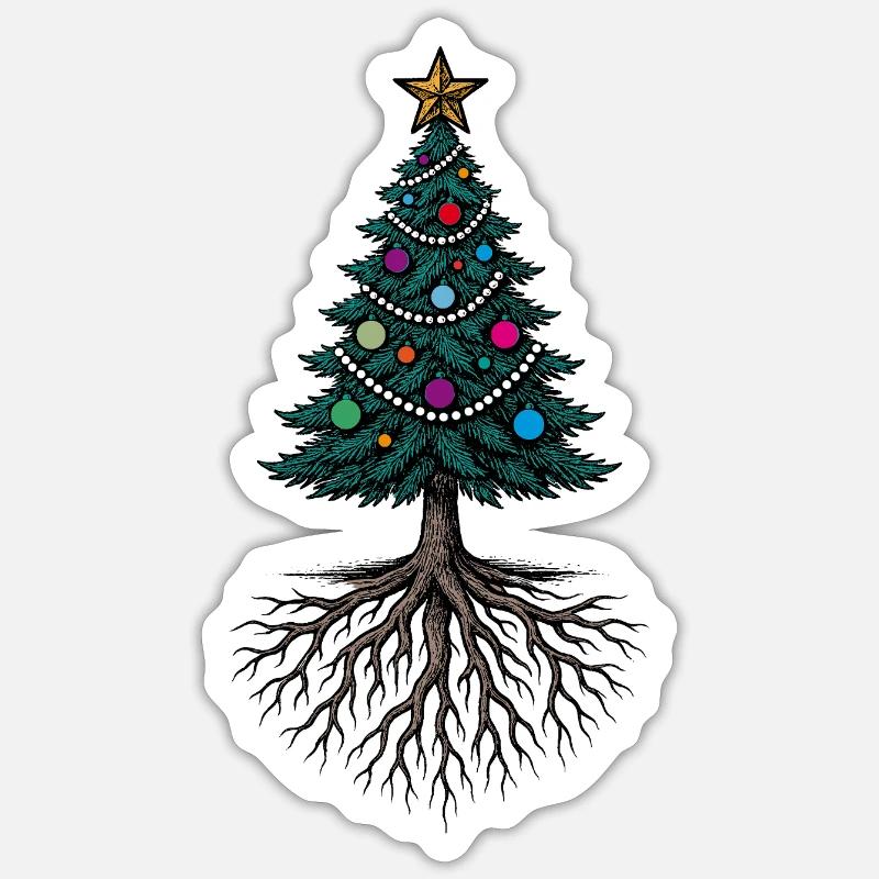 Christmas tree with roots – festively rooted - Sticker size S (10 x 10 cm) - white matte