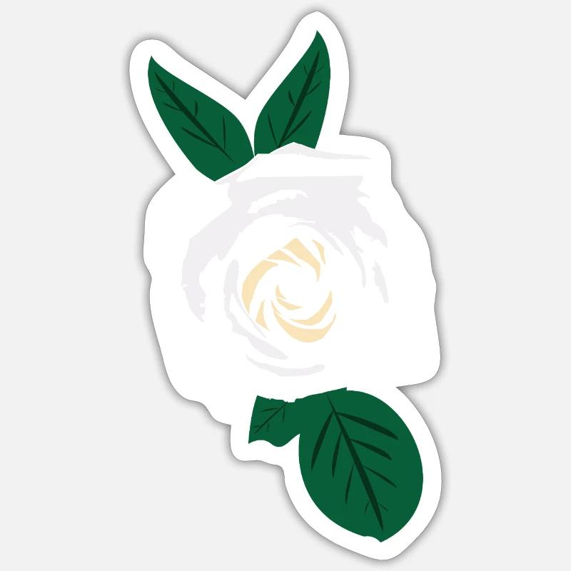 Rose blanche à feuilles vertes - Sticker taille S (10 x 10 cm) - blanc mat