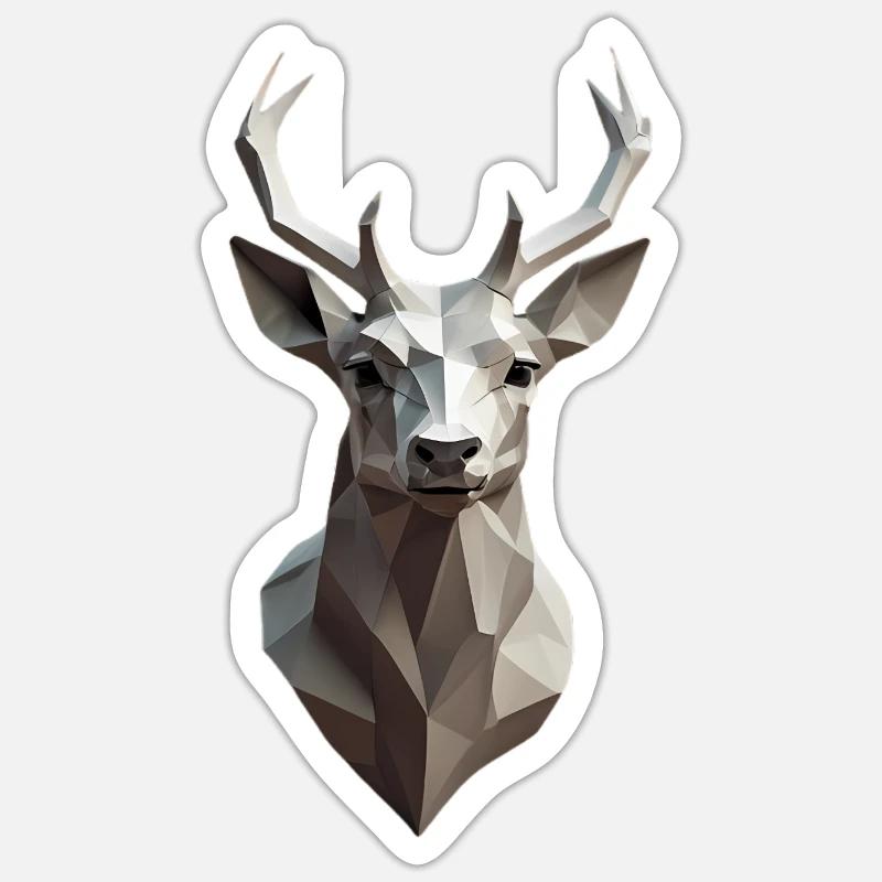 Tête de cerf géométrique Low-Poly - Sticker taille S (10 x 10 cm) - blanc mat