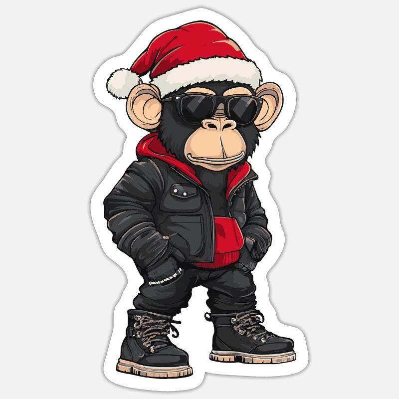 Noël Singe Hiver - Sticker taille S (10 x 10 cm) - blanc mat