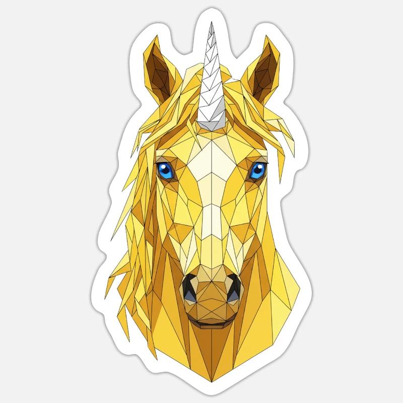Polygon-Einhorn Kopf - Sticker Größe S (10 x 10 cm) - Mattweiß