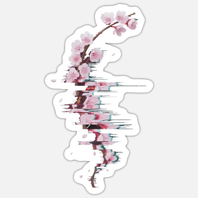 Glitch Kirschblüte moderner Blütenzweig - Sticker Größe S (10 x 10 cm) - Mattweiß