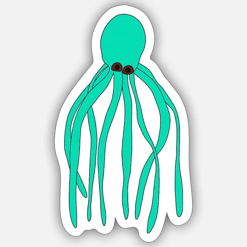 Pieuvre turquoise - Sticker taille S (10 x 10 cm) - blanc mat