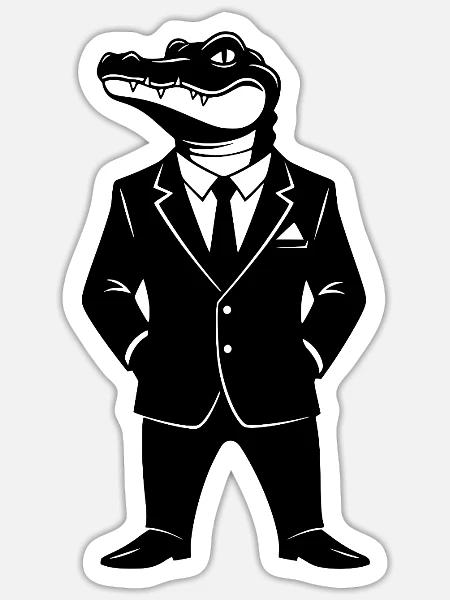 Krokodil im Anzug – Tier Design - Sticker Größe S (10 x 10 cm) - Mattweiß