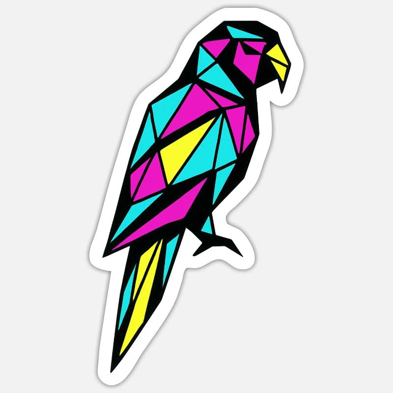 Geometric parrot low poly CMYK bird - Sticker size S (10 x 10 cm) - white matte