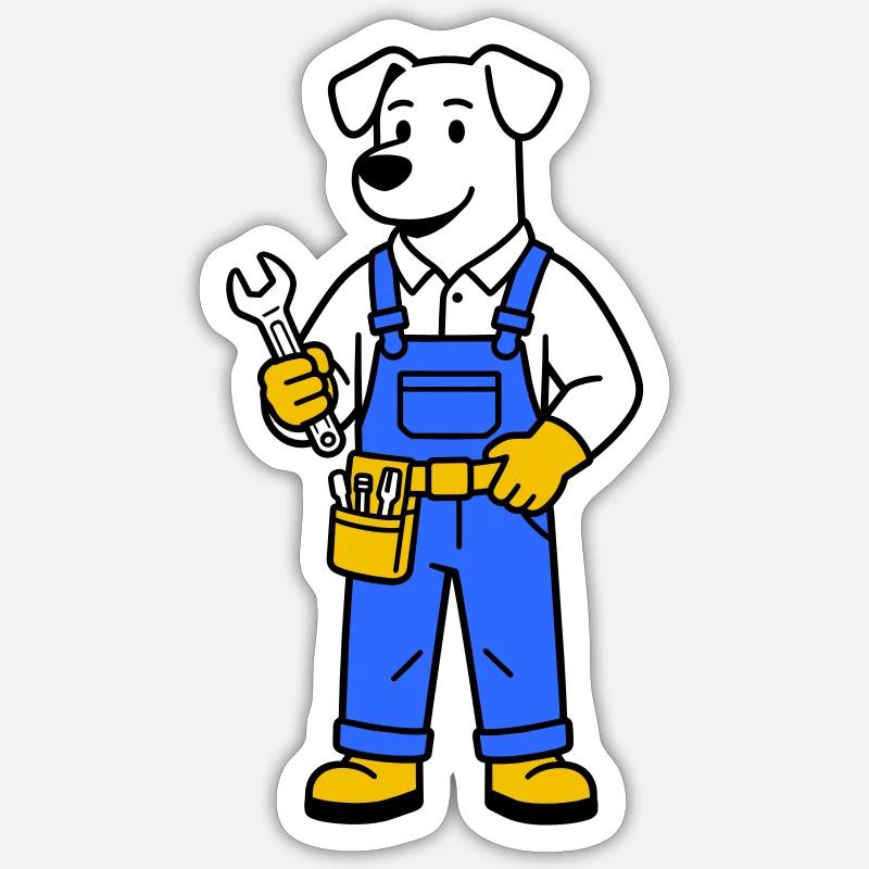 Plombier chien - Sticker taille S (10 x 10 cm) - blanc mat